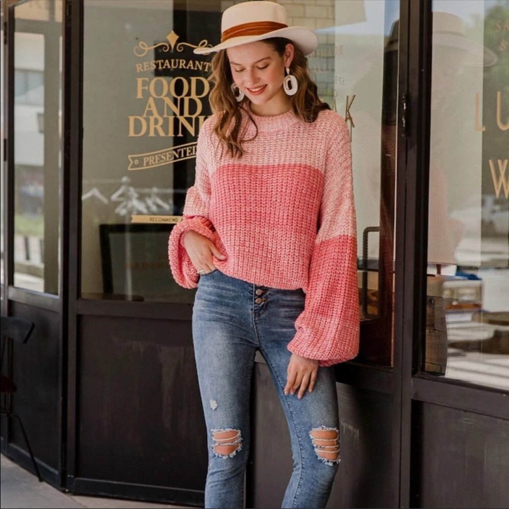 Pink Two Tone Knit Sweater